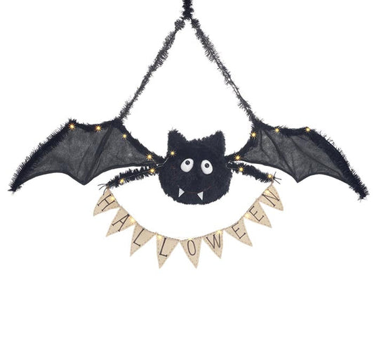 Fuzzy Hanging Halloween Bat with Banner