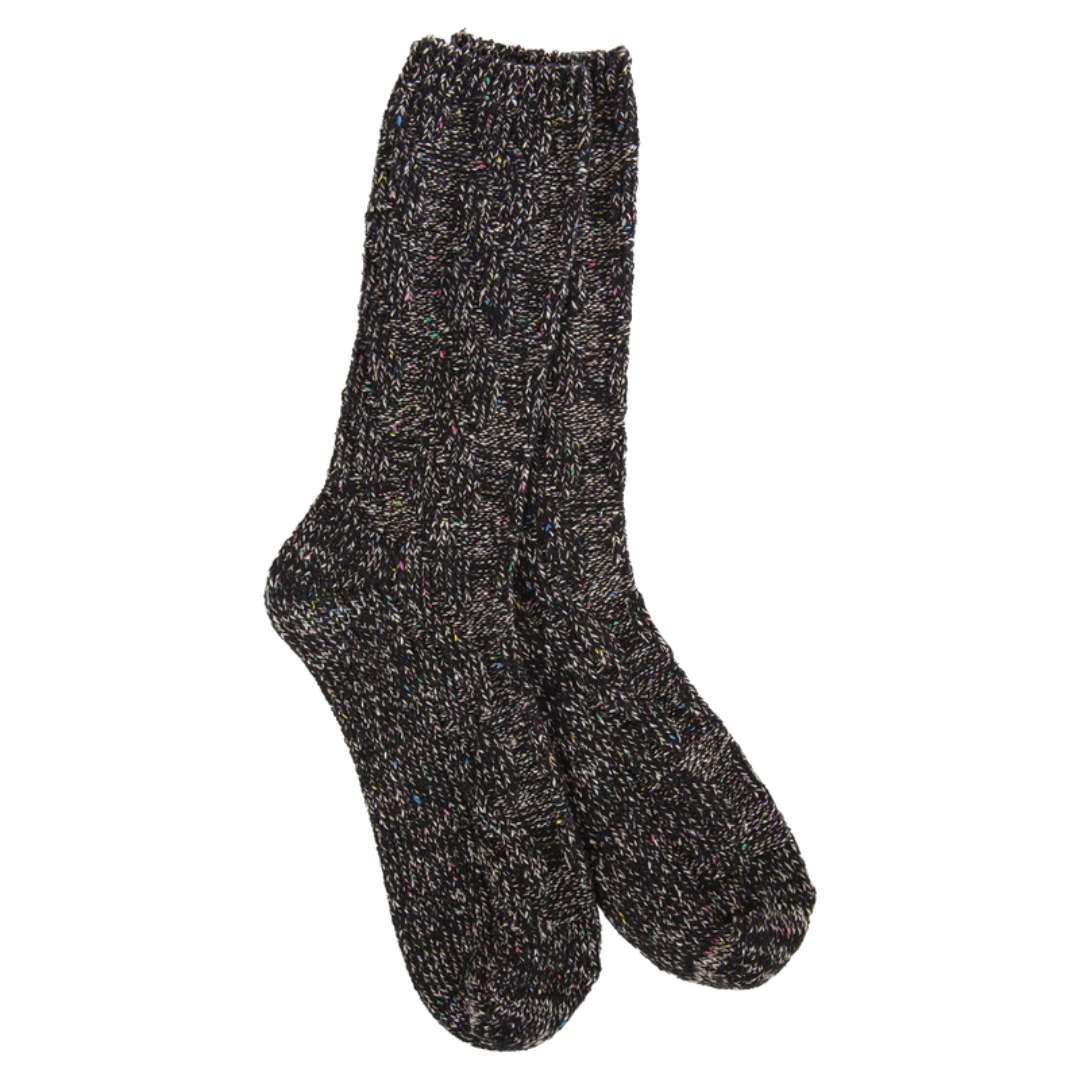 World's Soft Socks Weekend Ragg Cable Crew - Black Confetti