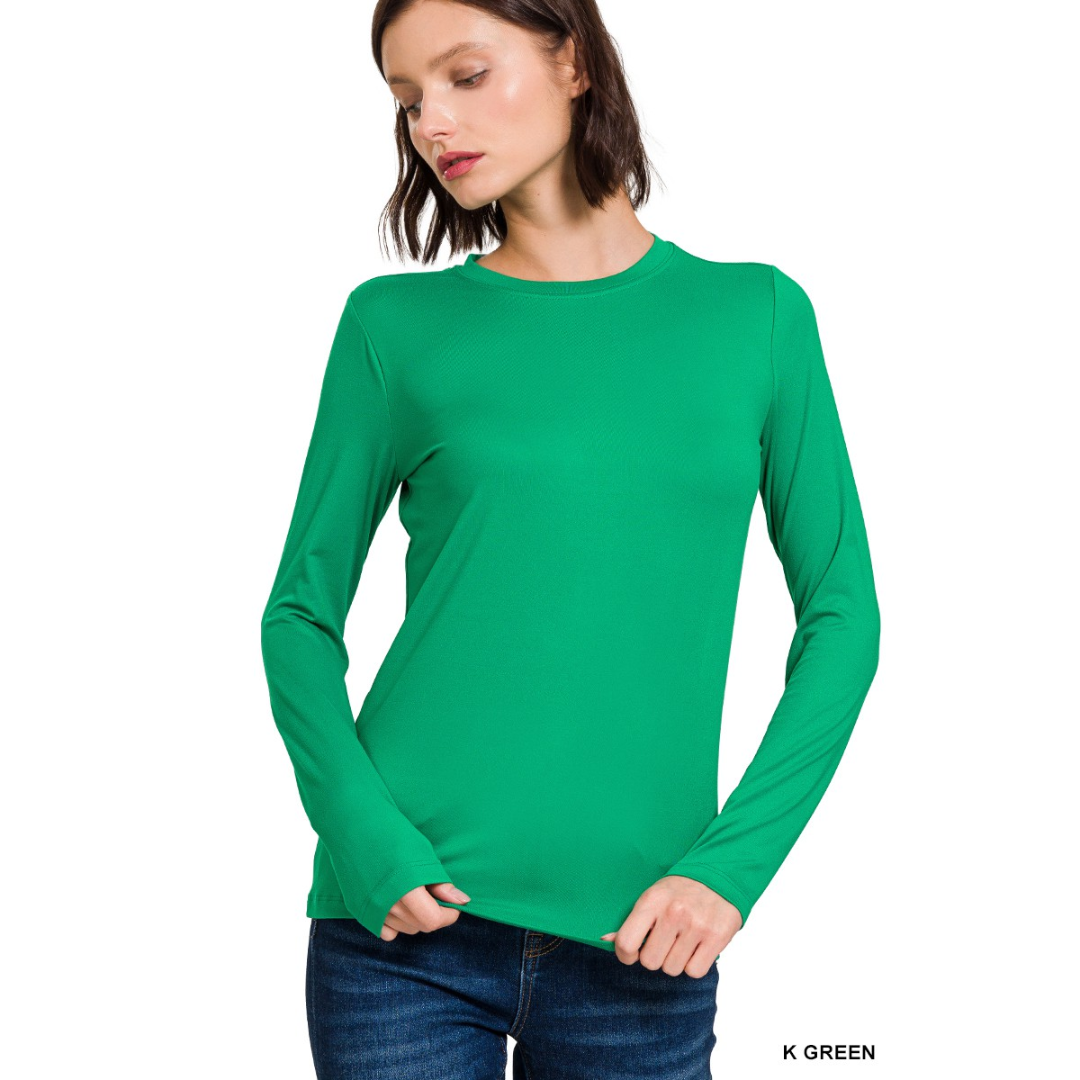 Brush Microfiber Long Sleeve Round Neck Tee's