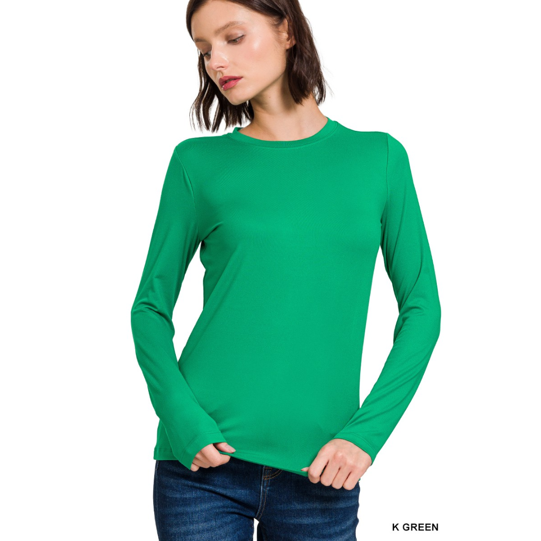 Zenana Brush Microfiber Long Sleeve Round Neck Tee's