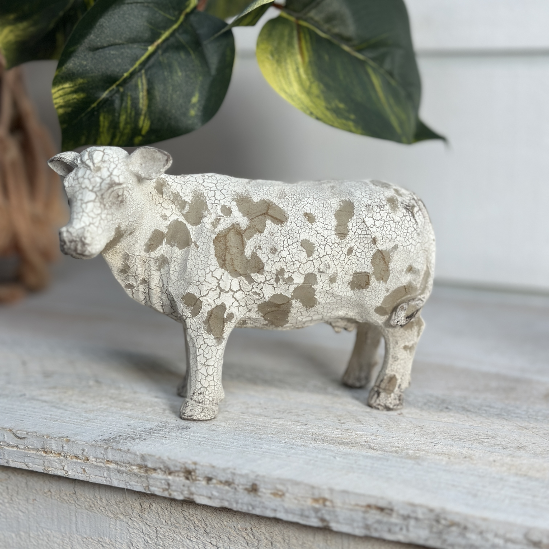 White and Brown Distressed Farm Animal Tabletop Figurines