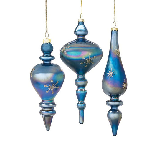 Blue With Glitter Star Glass Iridescent Finial Ornament