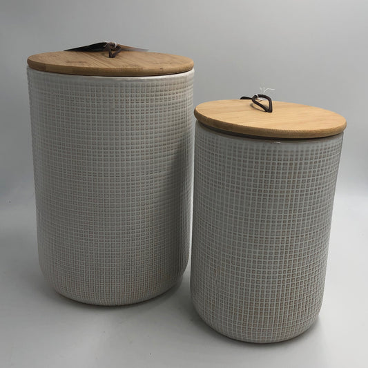 Urban Check Canisters With Wooden Lids, Set Of 2