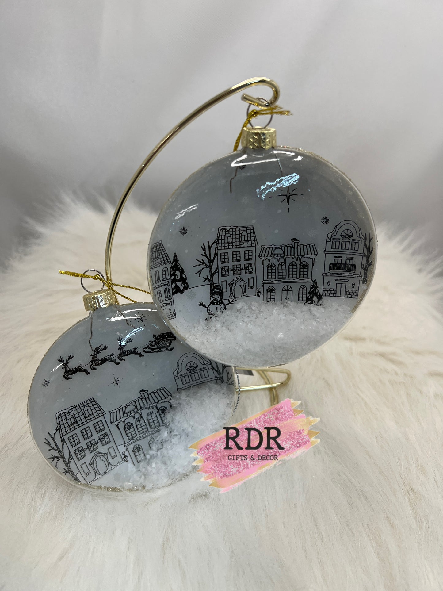Winter Village Scene Disk Ornaments