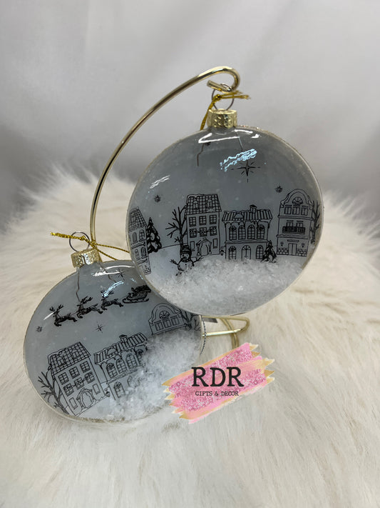 Winter Village Scene Disk Ornaments