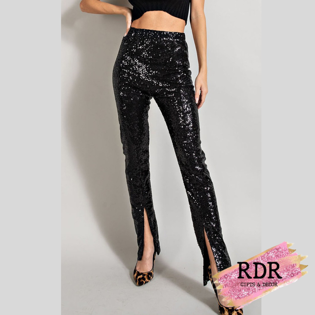 Concert Sequin High Waisted Slit Pants