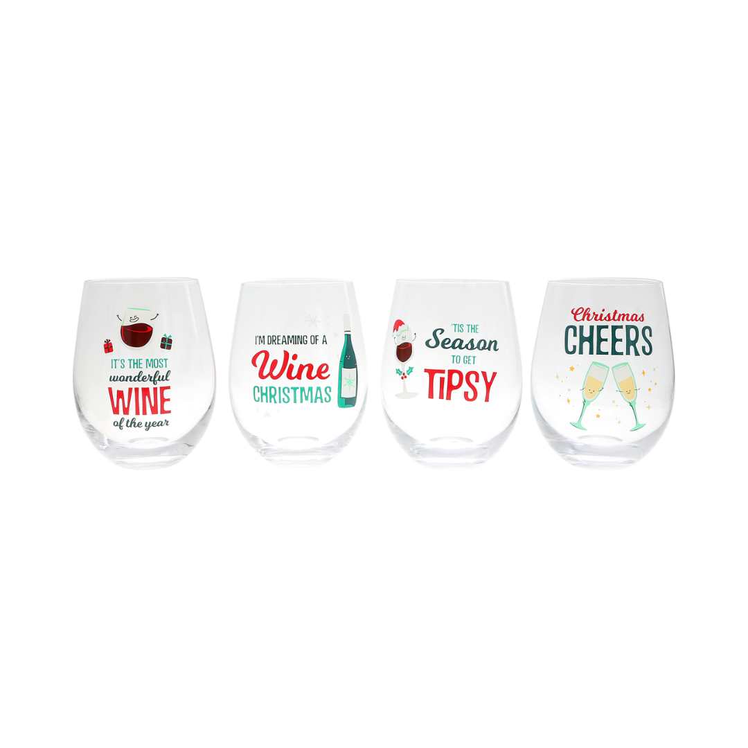 Holiday Stemless Wine Glasses
