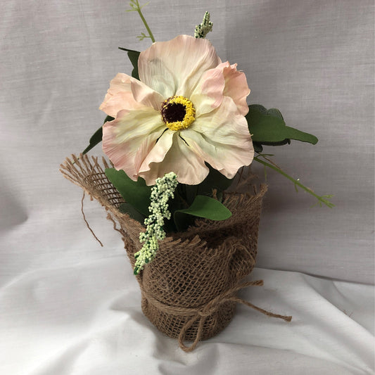 Blush/Cream Standing Flower W/ Leafs in Burlap