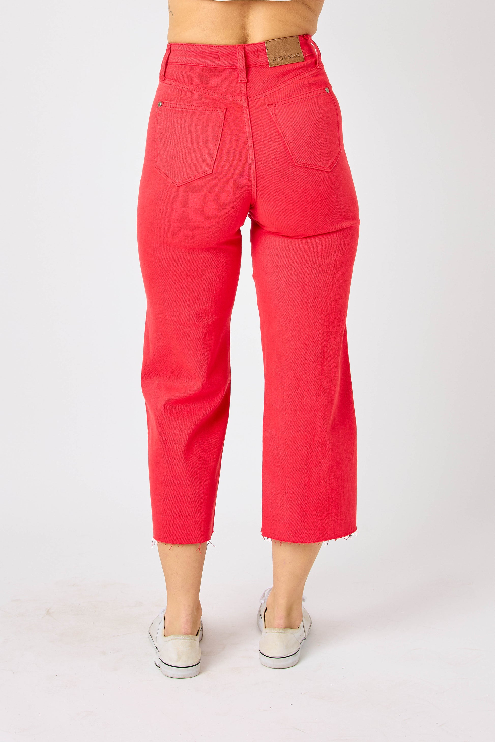 Judy Blue Red High Waist Tummy Control Wide Leg Cropped Jeans