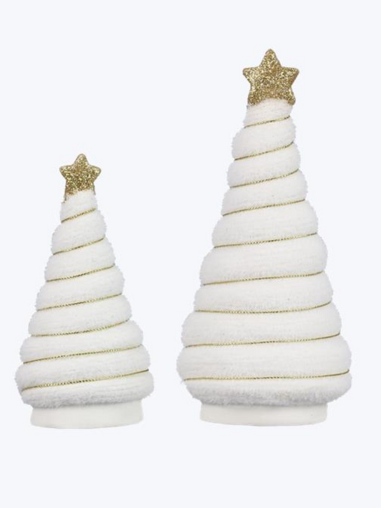 Wool Christmas Tree With Gold Star & LED- Set Of 2