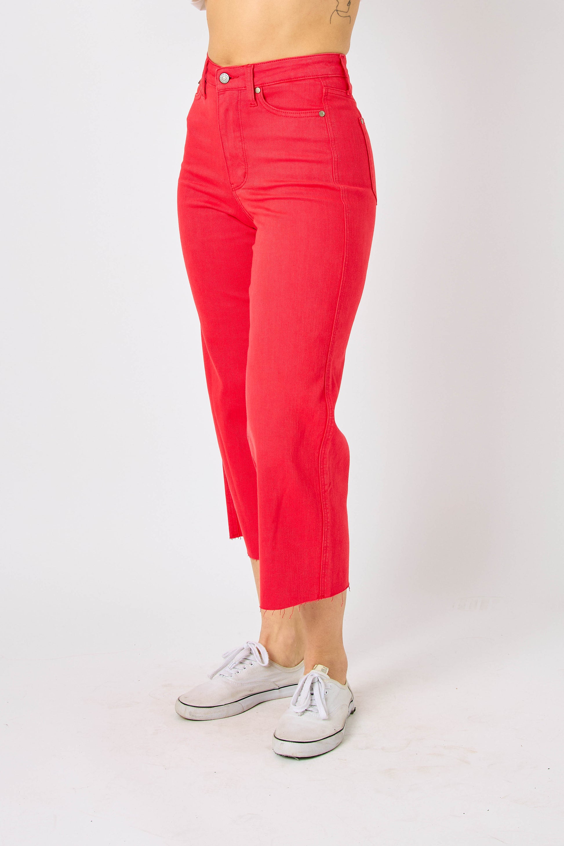 Judy Blue Red High Waist Tummy Control Wide Leg Cropped Jeans