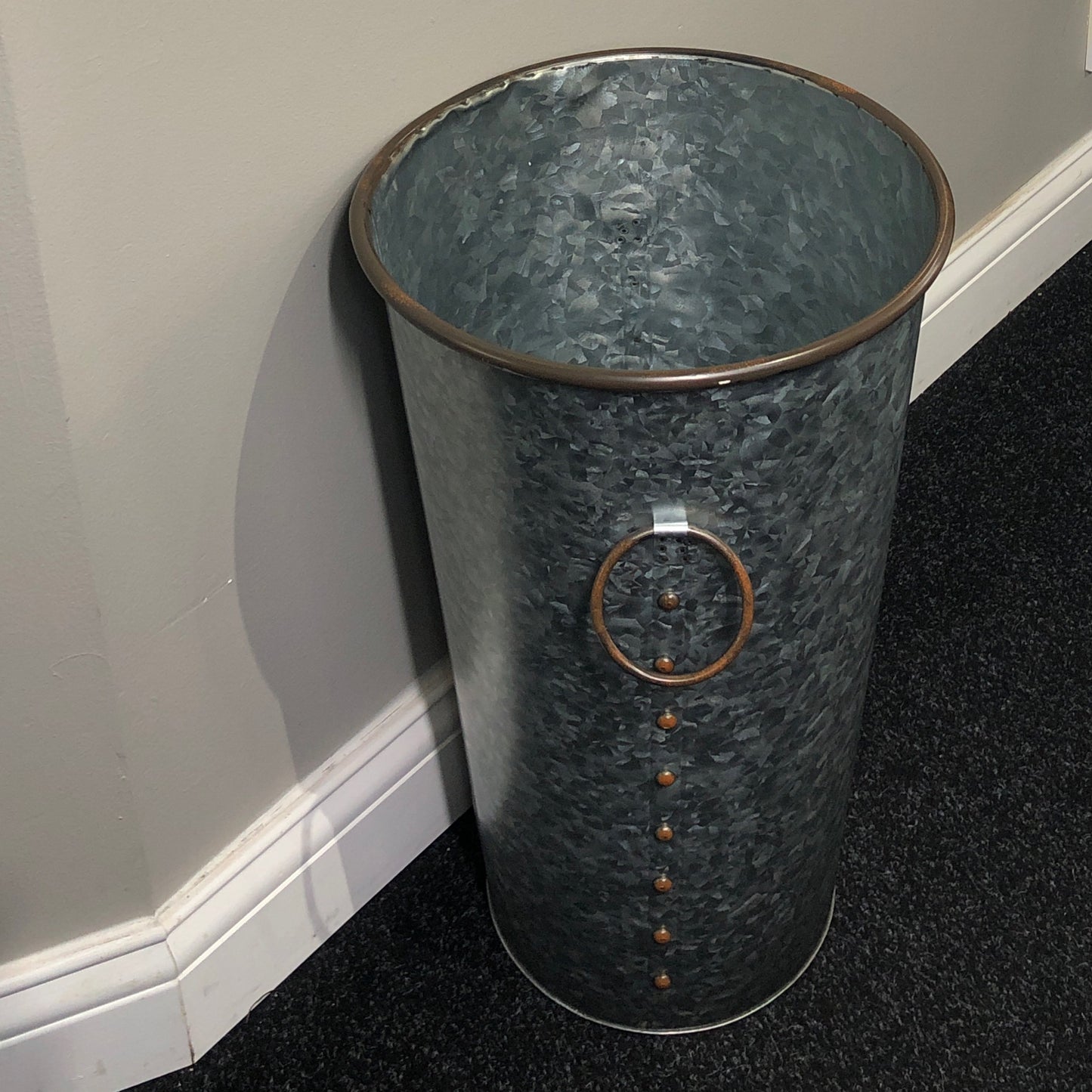 Large Tin Tall Bucket With Small Round Handles