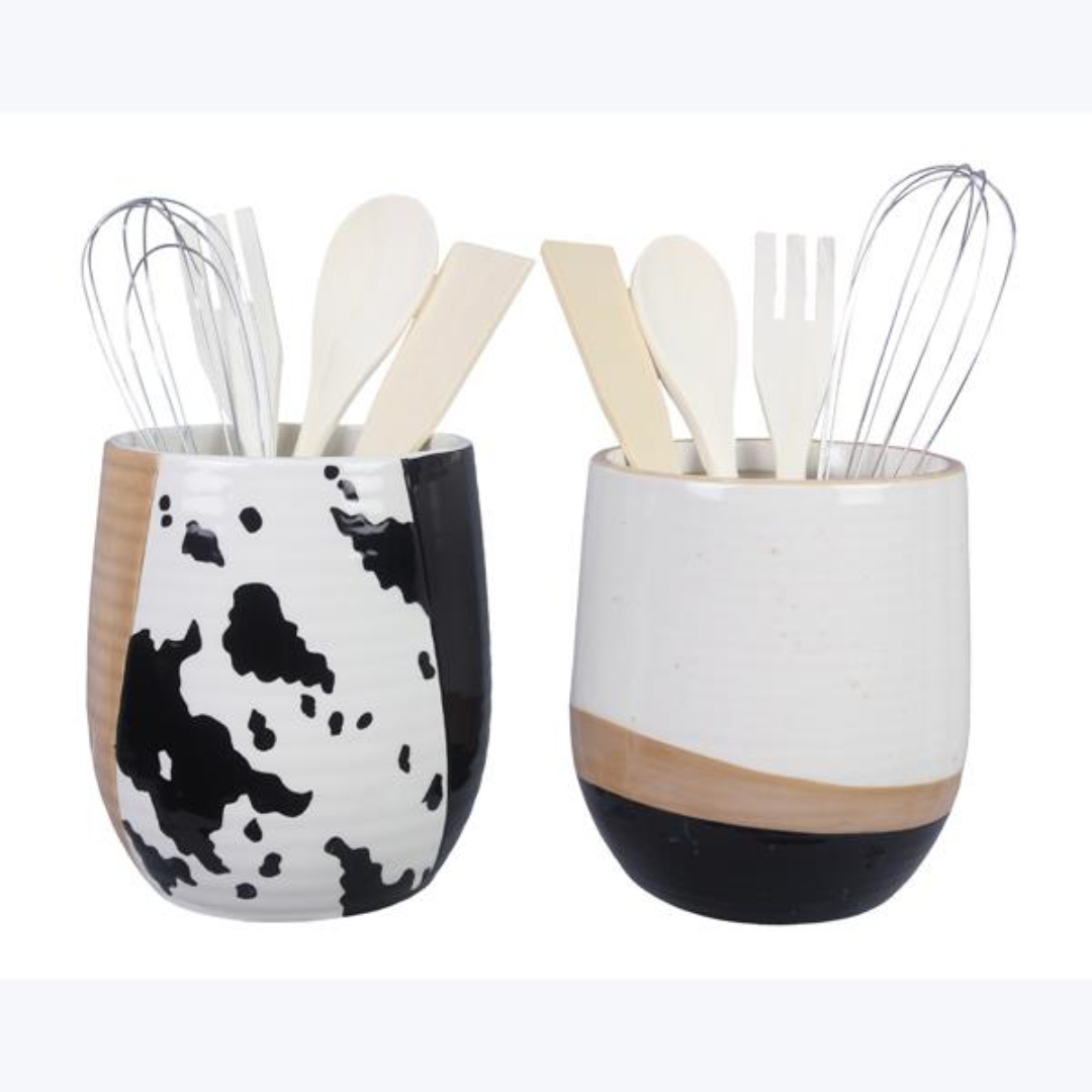 Ceramic Country Black & White Utensil Holder