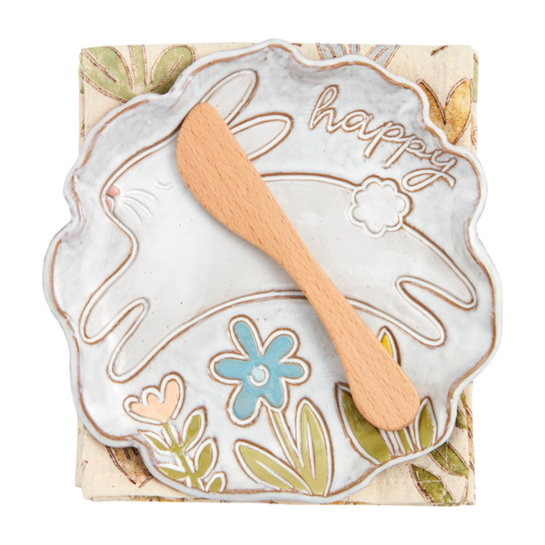 Mud Pie Easter Bunny App Plate Set - Happy