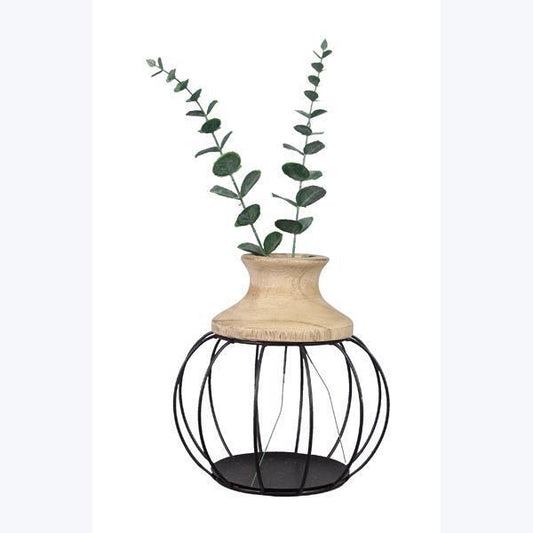 Metal Vase with Wood Top