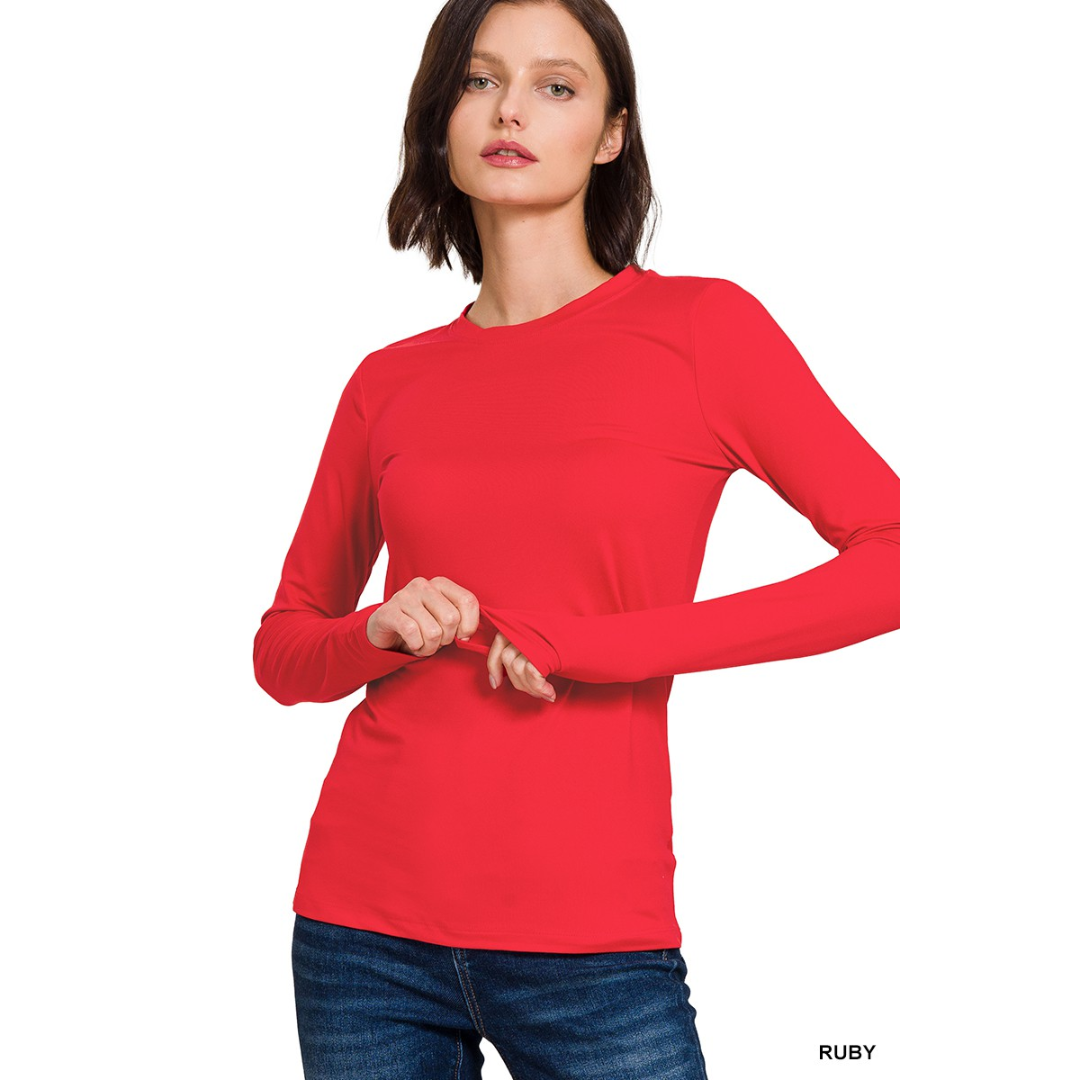 Brush Microfiber Long Sleeve Round Neck Tee's