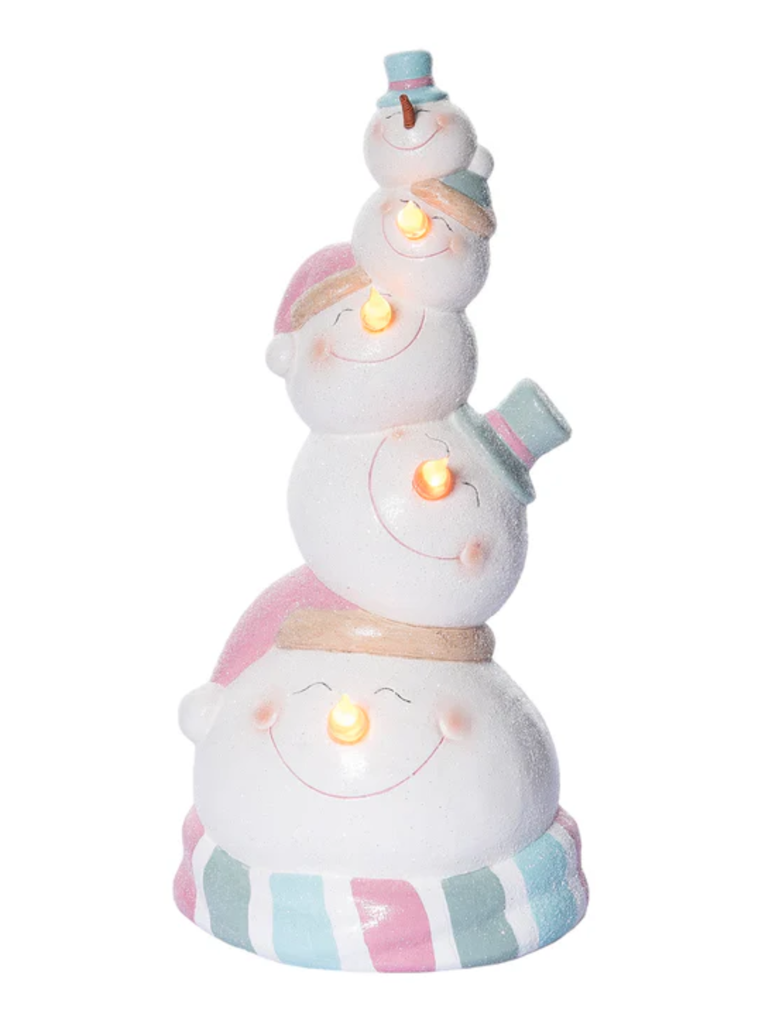 Light Up Pastel Stacked Snowman Figurine