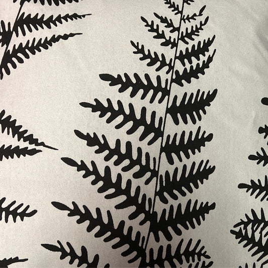 Cotton Hand Woven Pillow- White With Black Leaf Print