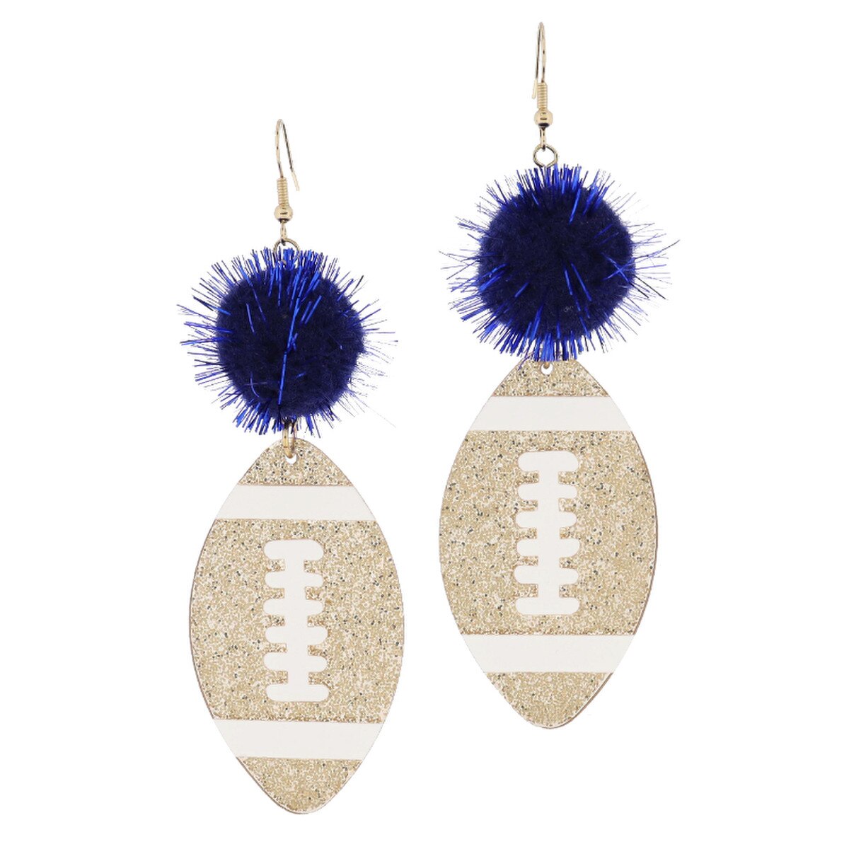 Gold Glitter Football With Color Pom Earrings