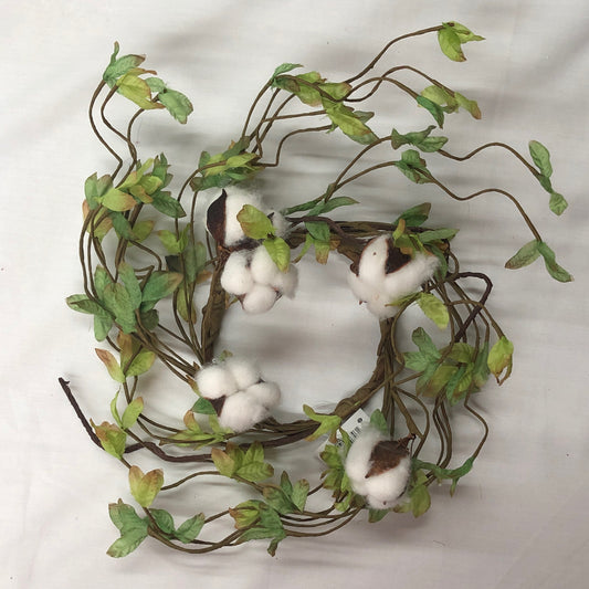 Cotton Candle Ring 10" Green Leaves