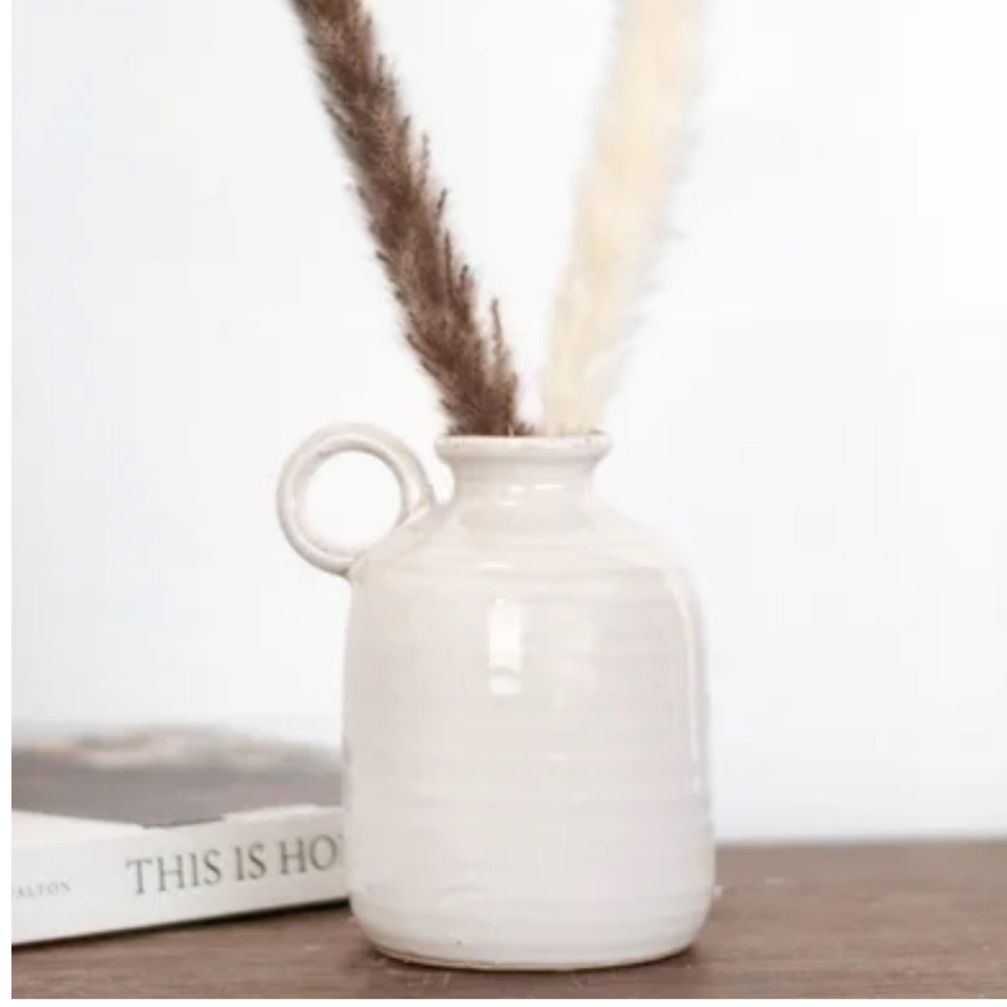 Off-White Vase With Handle- 5.7"