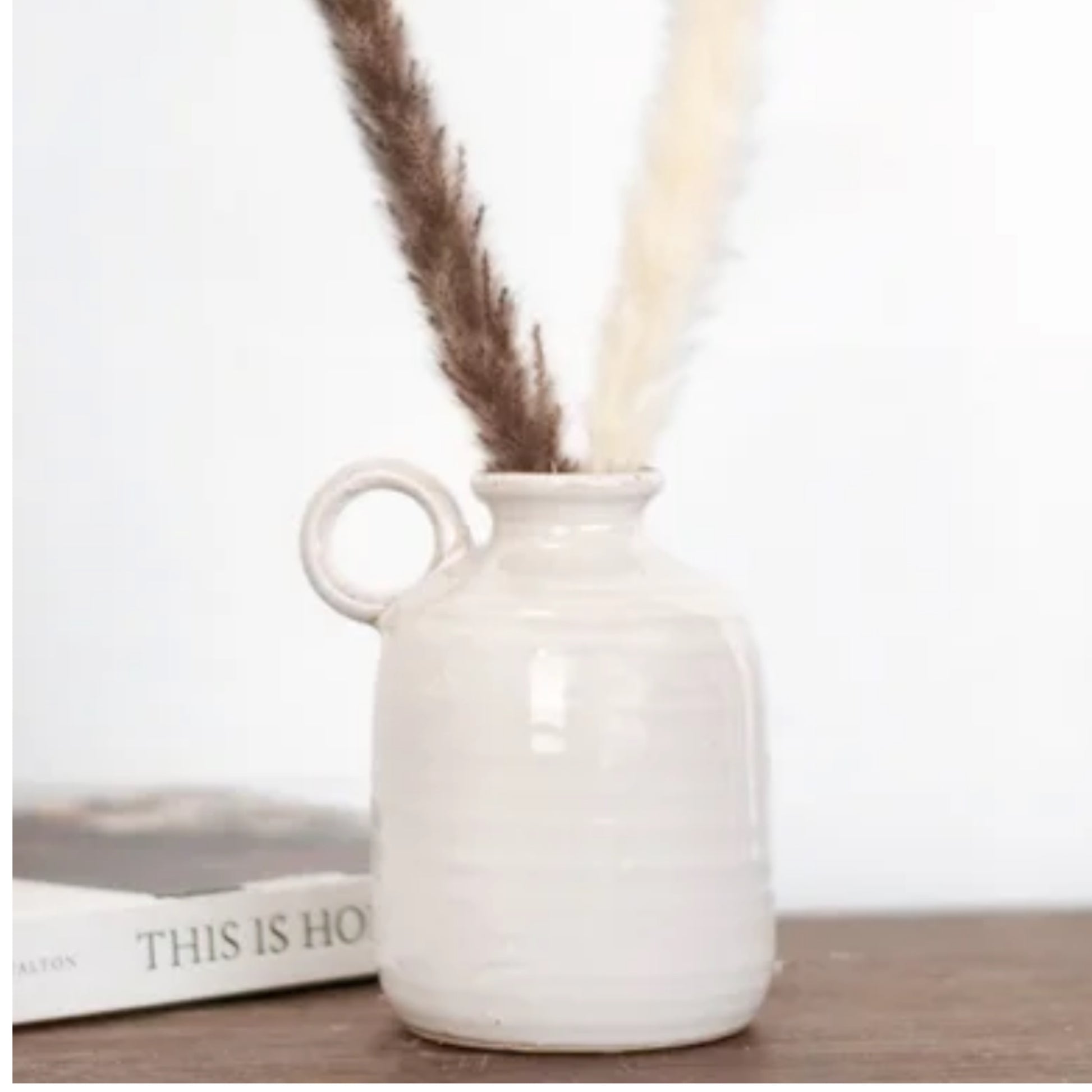 Off-White Vase With Handle- 5.7"
