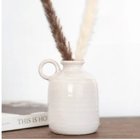 Off-White Vase With Handle- 5.7"