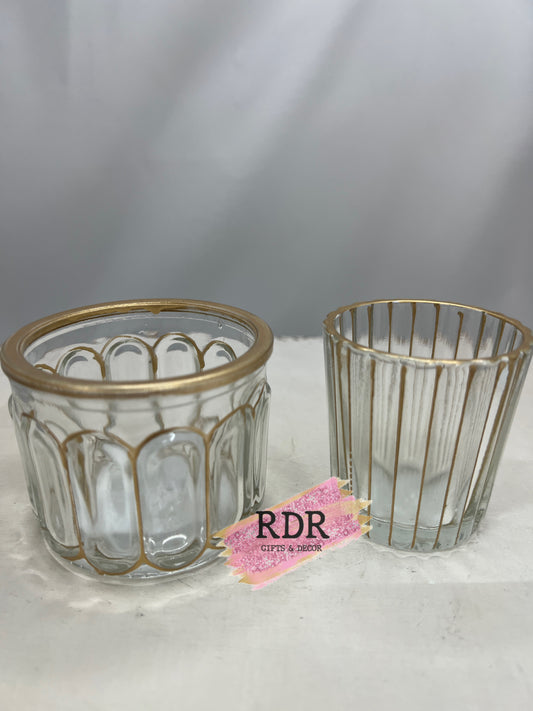 Gold Trimmed Tea Light Candle Holders