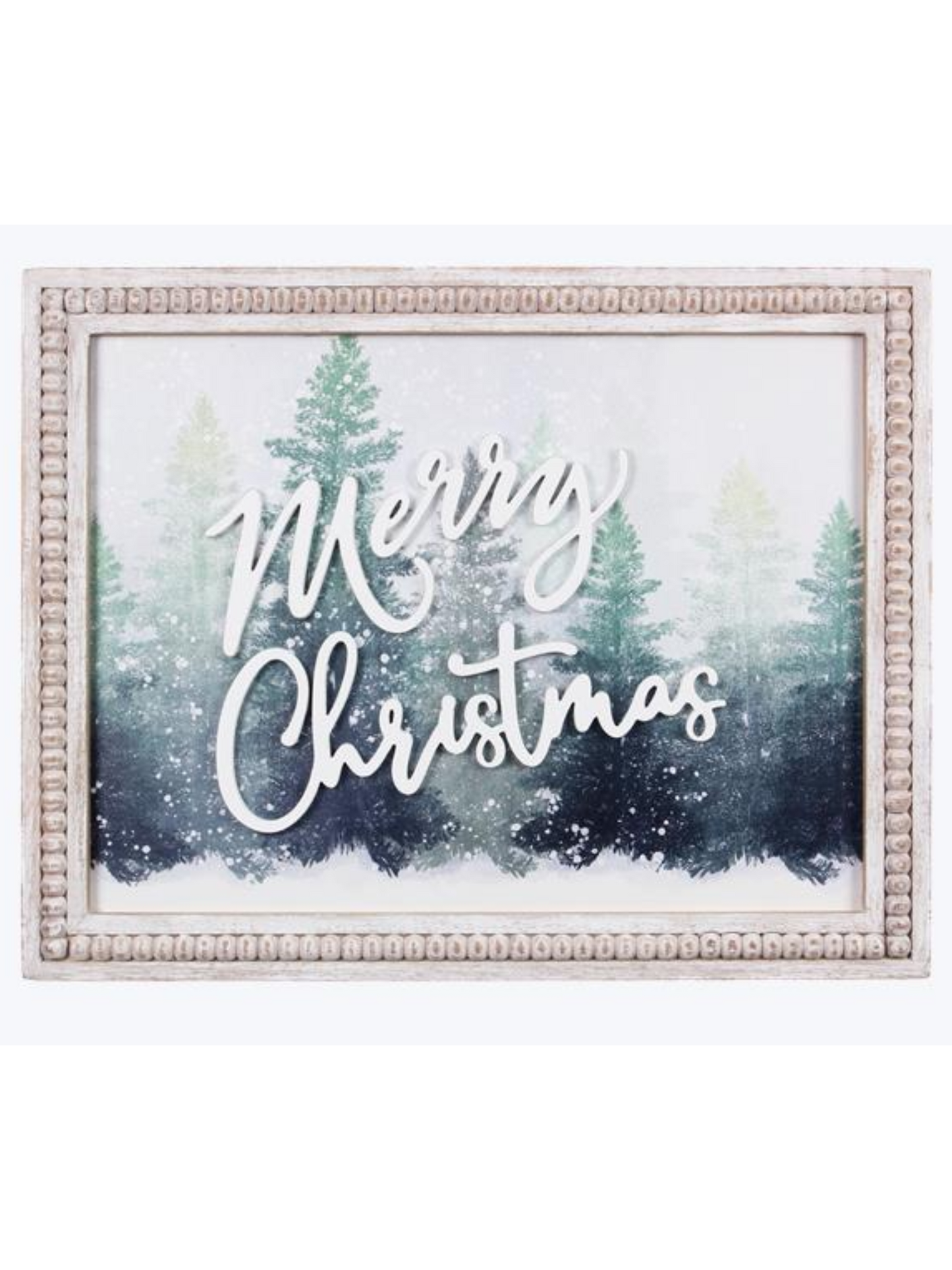 Merry Christmas Winter Scene Picture With White Beaded Frame