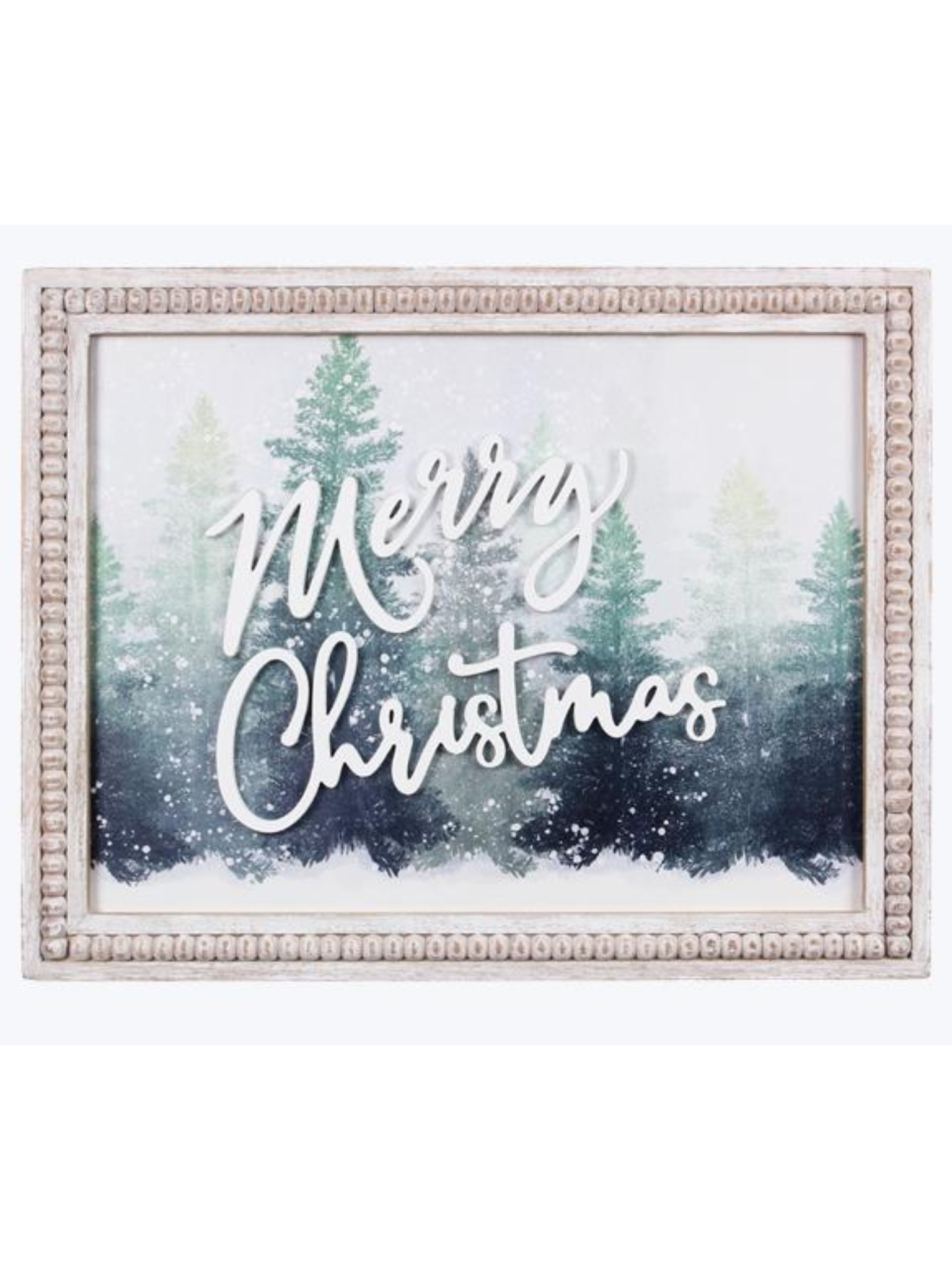 Merry Christmas Winter Scene Picture With White Beaded Frame