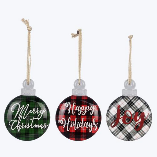 Glass Crystal Christmas Plaid Ornament