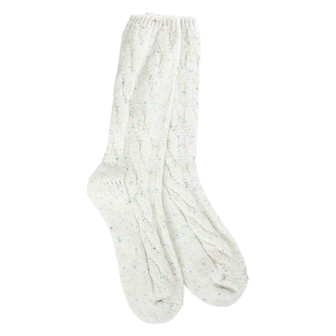 World's Softest Socks Weekend Ragg Cable Crew - Vanilla Confetti