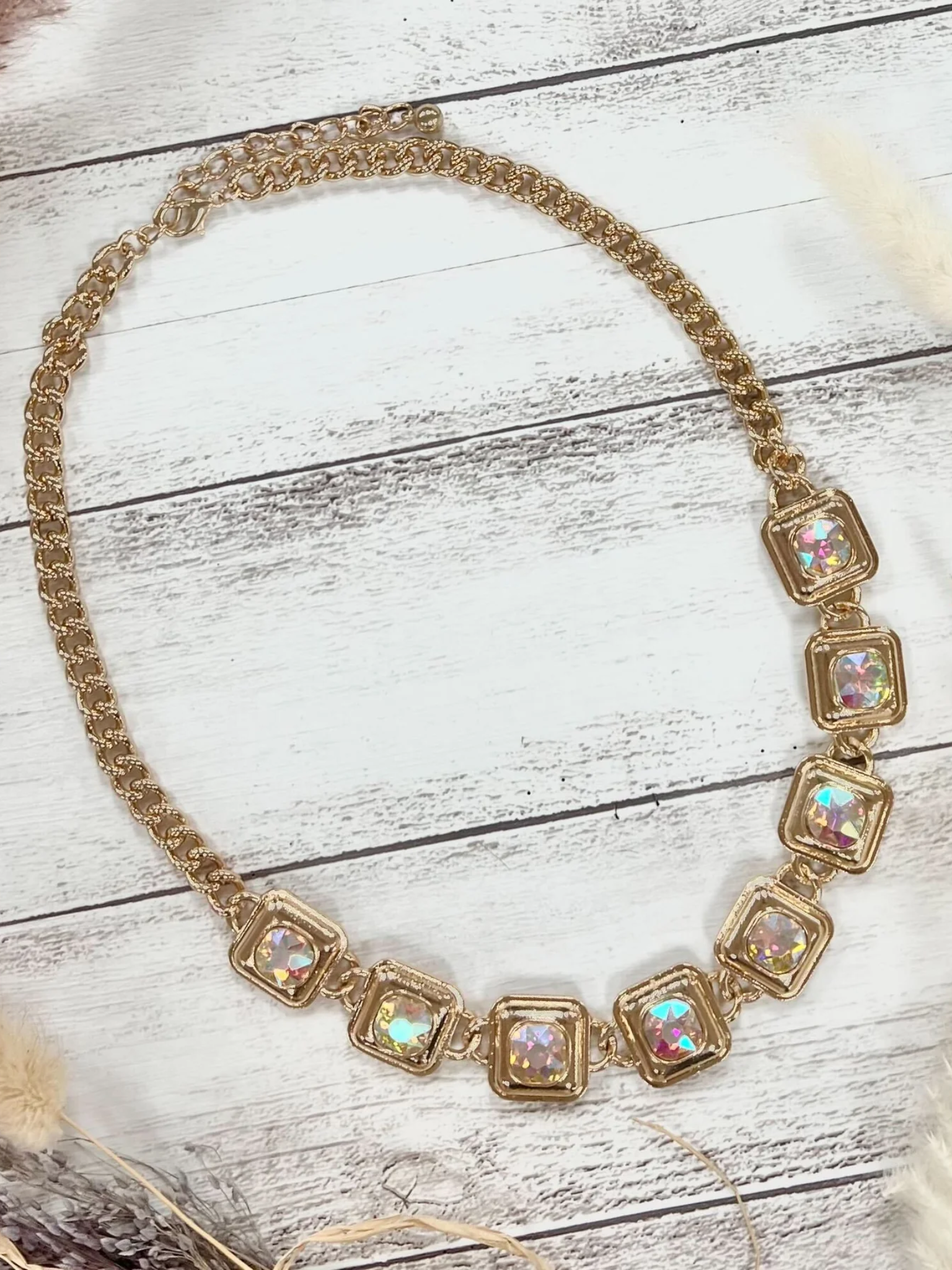 Southern Grace Iconic Gold Necklace With Iridescent Stones