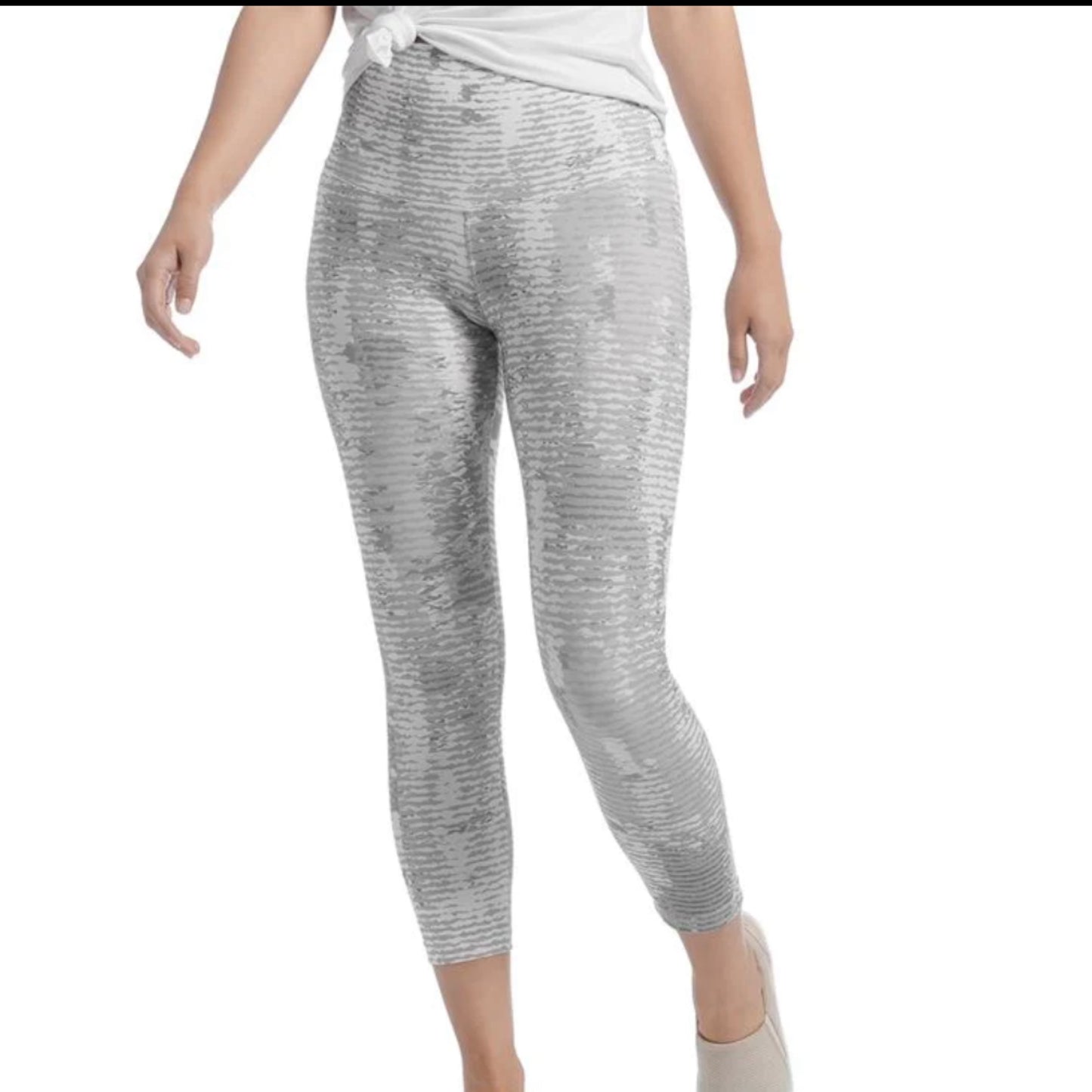 Coco+Carmen OMG Wide Waistband Capri Leggings- White And Grey