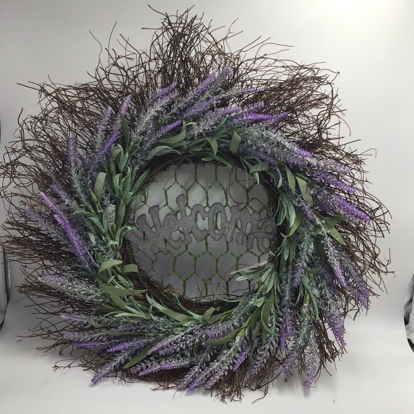 Lavender Wreath With Galvanized Welcome