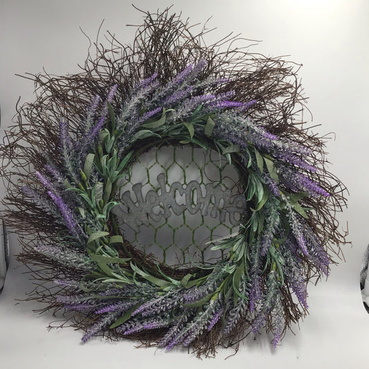 Lavender Wreath With Galvanized Welcome
