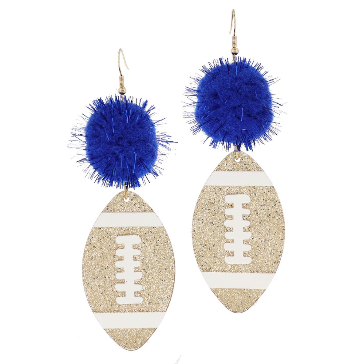 Gold Glitter Football With Color Pom Earrings