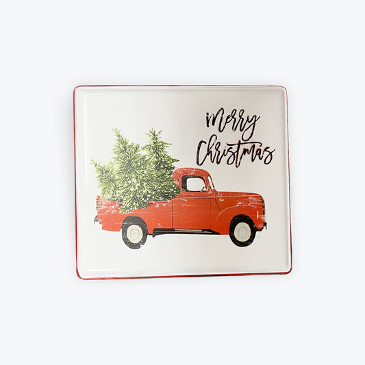 Merry Christmas Red Truck Metal Picture