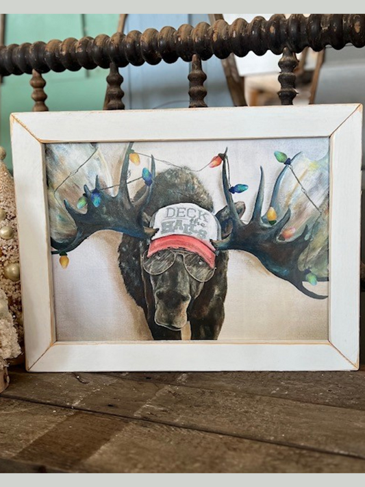 Deck The Halls Moose Picture In White Frame