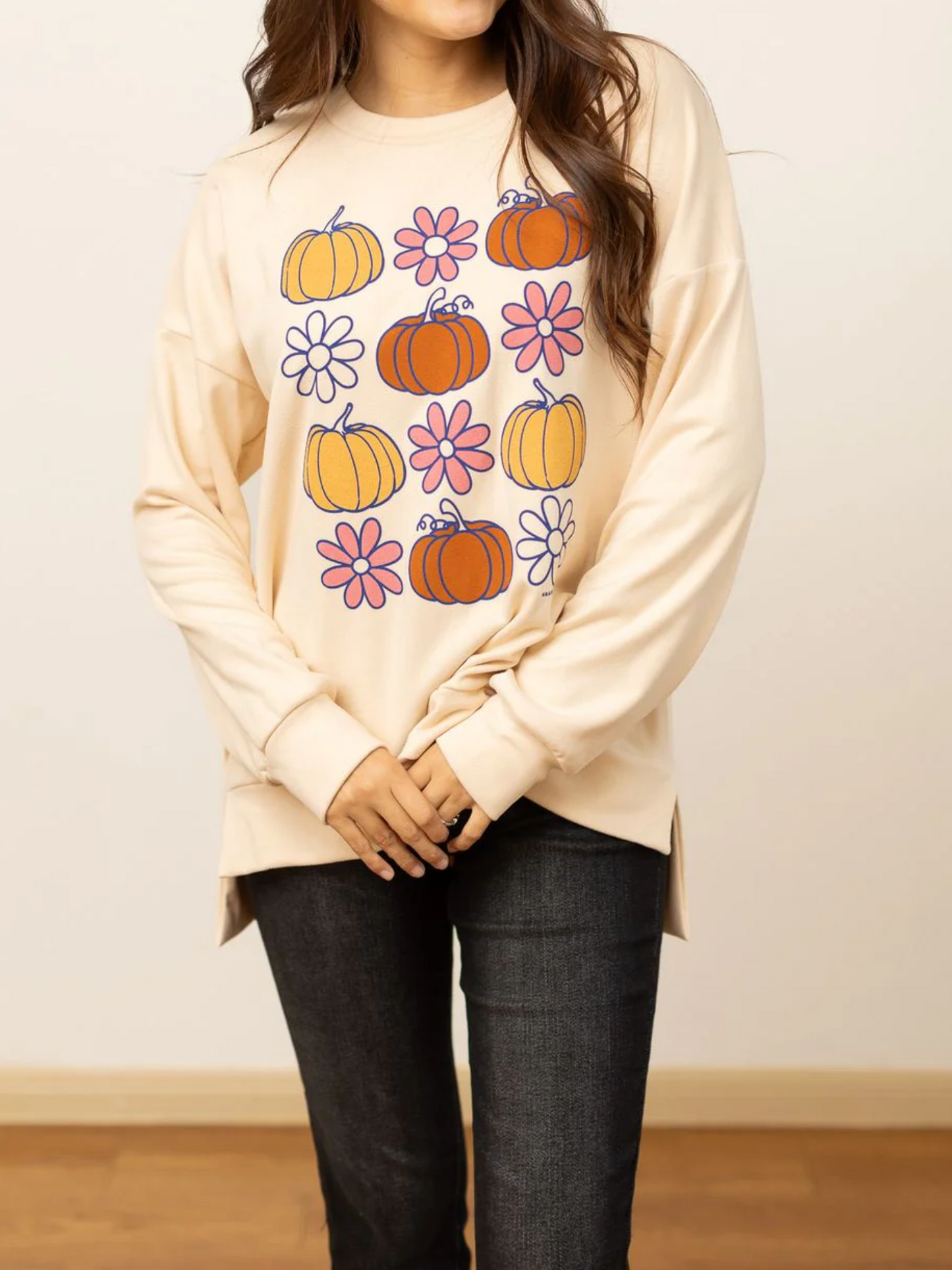 Southern Grace Pumpkin & Flower Pattern Super Soft Crewneck