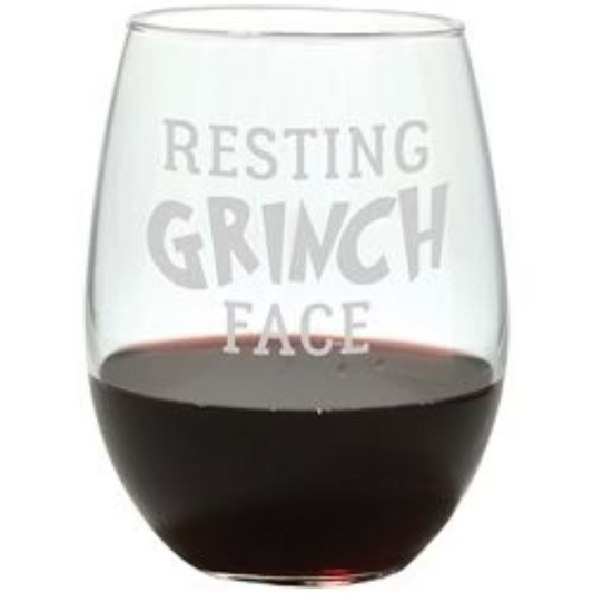 Rest Grinch Face Wine Glass