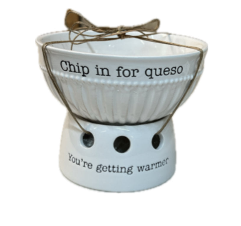 Chip In For Queso Bowl/Warming Stand - Mud Pie