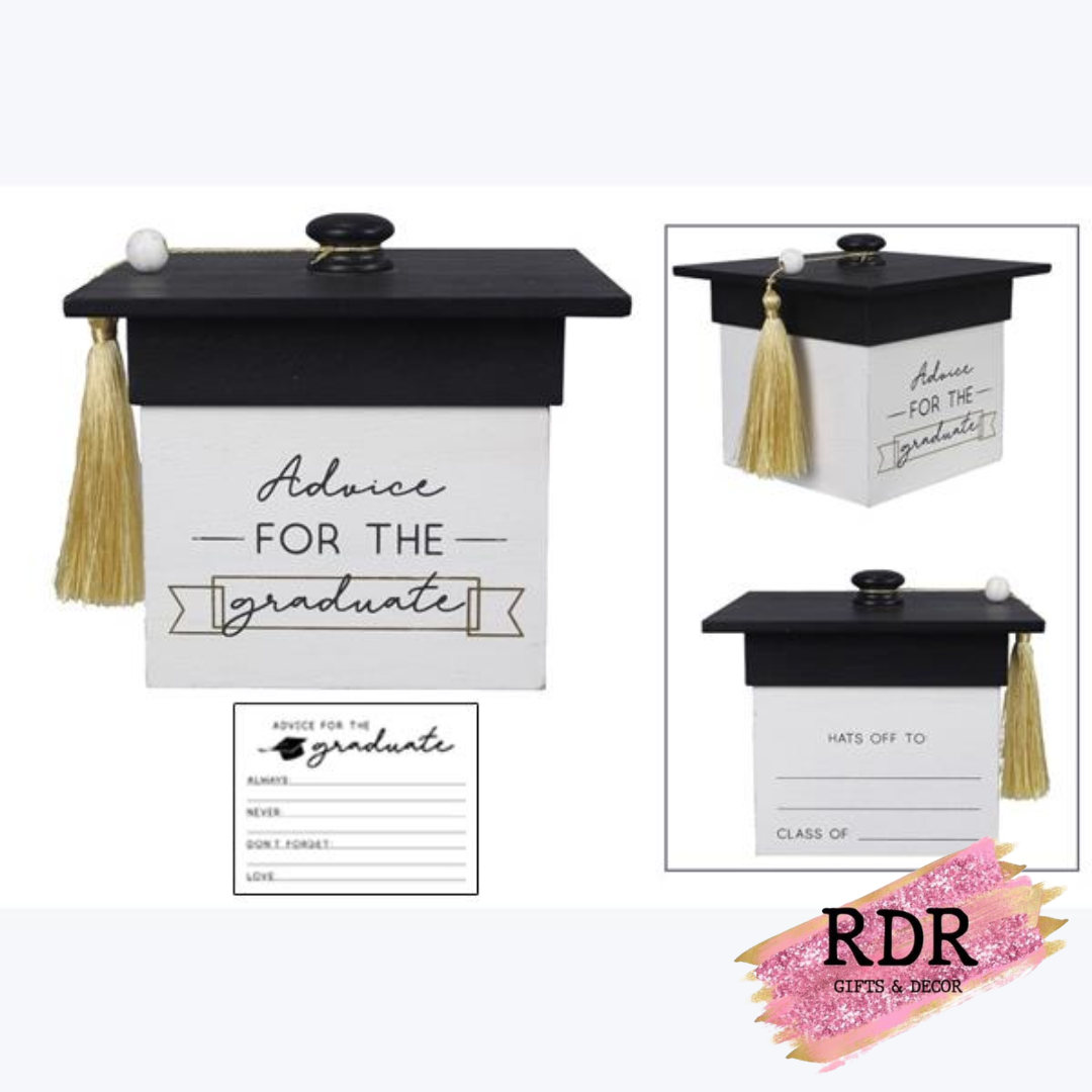 Wood Graduation Advice Box with 50 Cards with Tassel