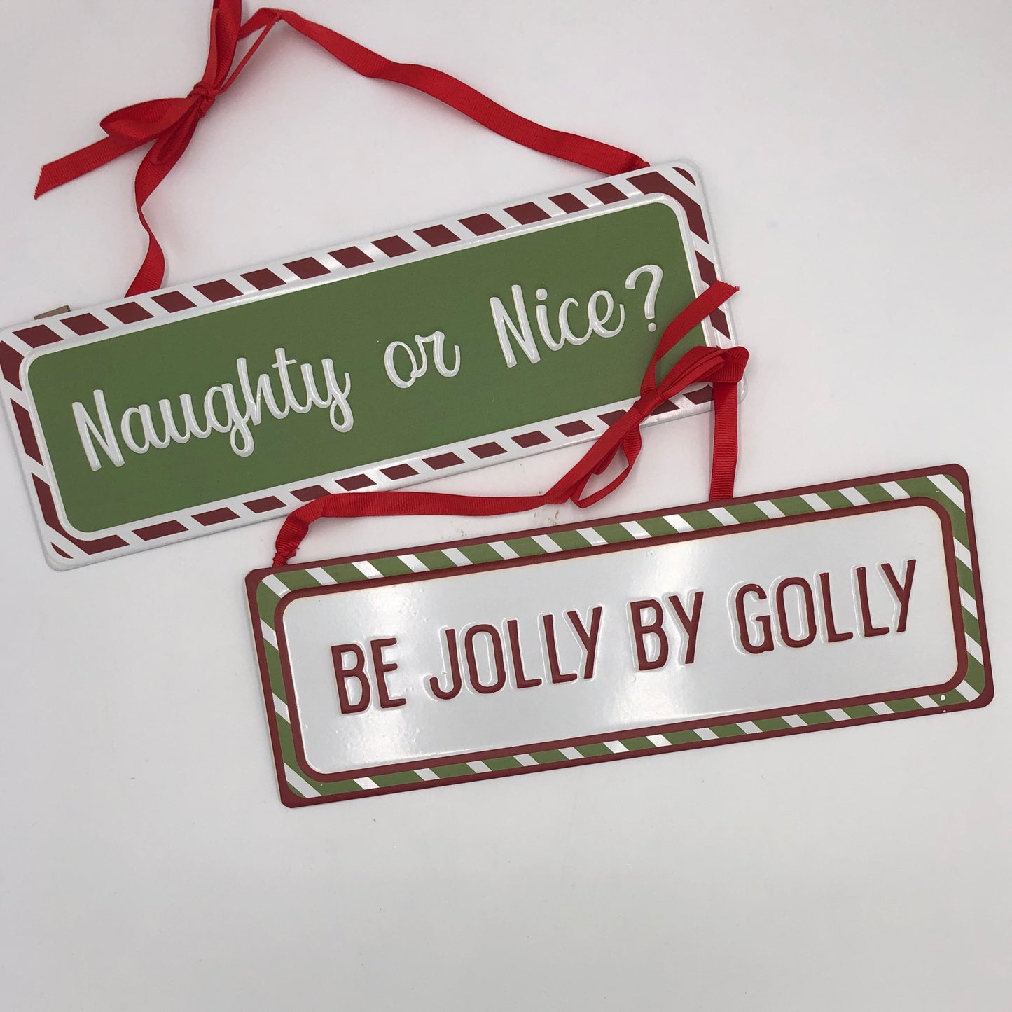 Punched Tin Christmas Wall Sign With Ribbon
