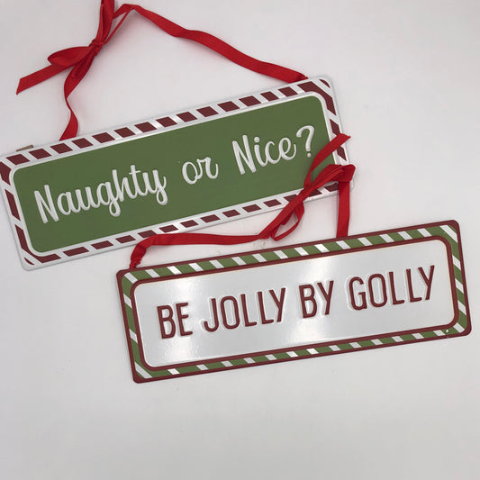 Punched Tin Christmas Wall Sign With Ribbon