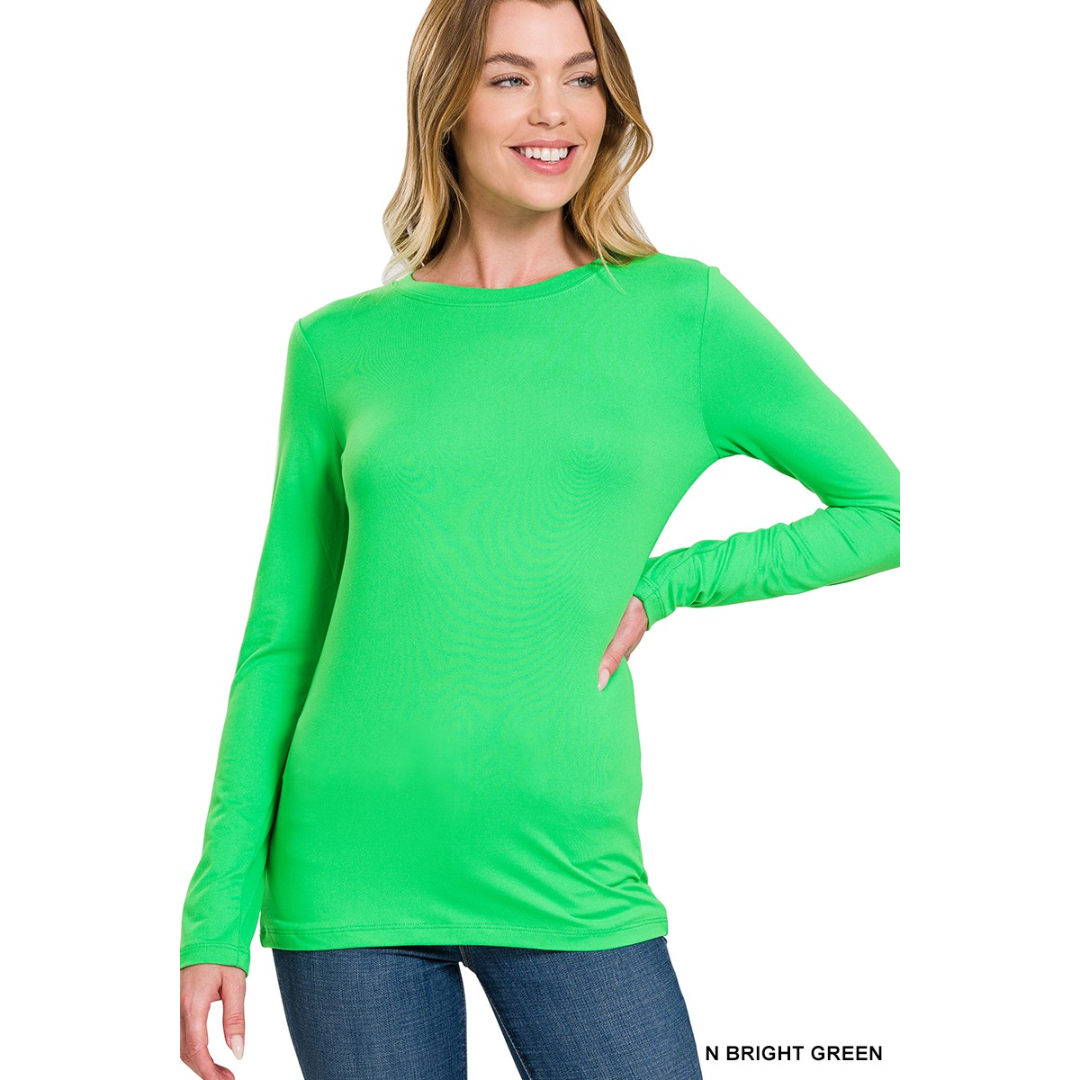 Brush Microfiber Long Sleeve Round Neck Tee's