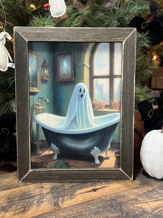 Bath Time Ghost Brown Frame Picture
