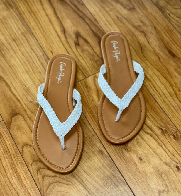 Charlie Paige White Braided Thong Sandals