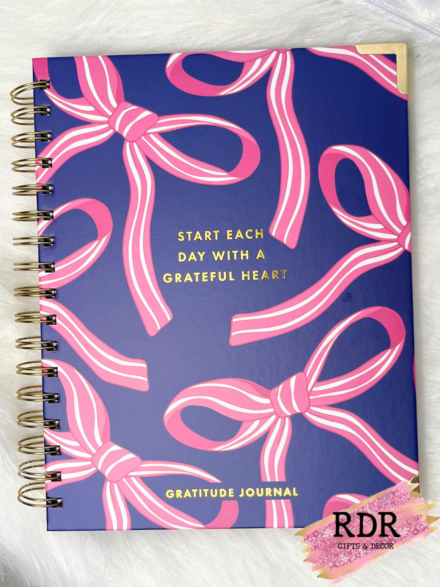 Gratitude Journal- Blue With Pink Bows
