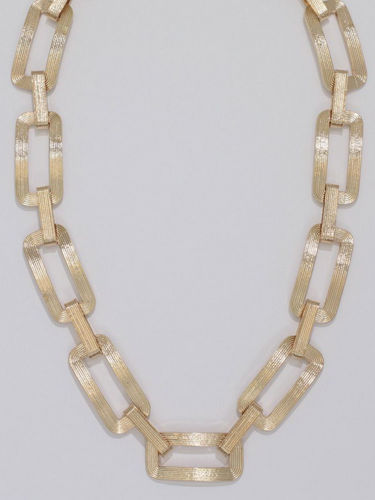 Textured Gold Rectangle Chain Necklace